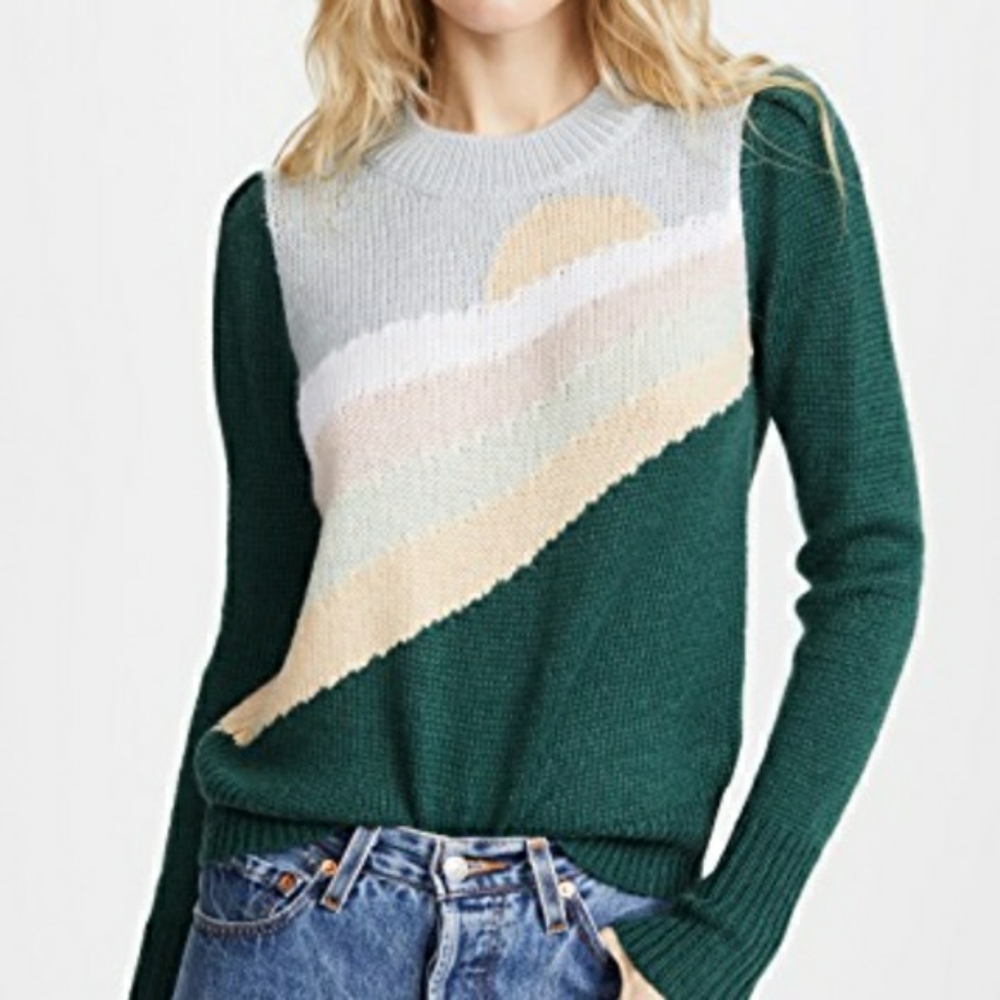 Wildfox Green and Gray Crew Neck Sweater